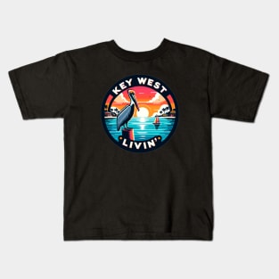 Key West Livin' - Tropical Pelican Scene In Key West Kids T-Shirt